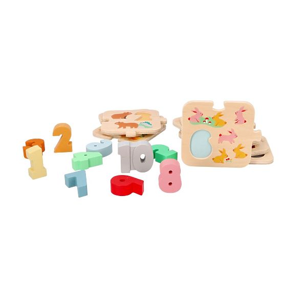 Drevené puzzle so zvieratkami - učenie čísel Montessori