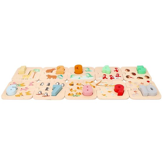 Drevené puzzle so zvieratkami - učenie čísel Montessori