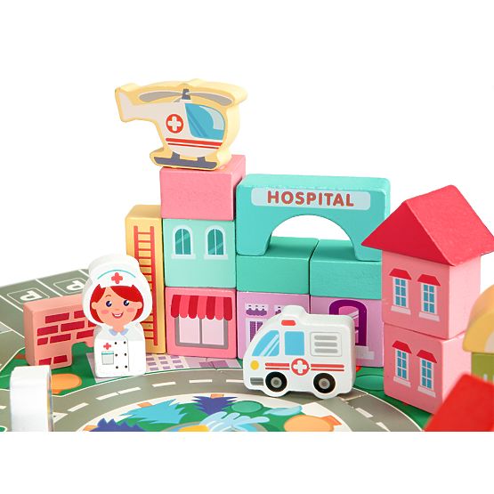 Drevené vzdelávacie kocky mesto podložka 121 kusov ECOTOYS