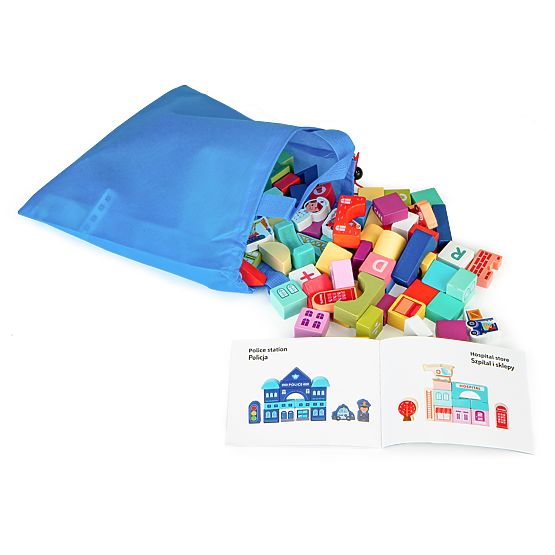 Drevené vzdelávacie kocky mesto podložka 121 kusov ECOTOYS