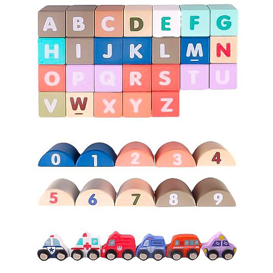 Drevené vzdelávacie kocky mesto s podložkou 115 ks ECOTOYS