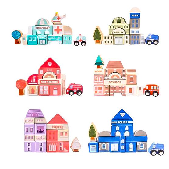 Drevené vzdelávacie kocky mesto s podložkou 115 ks ECOTOYS