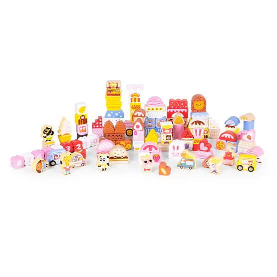 Drevené vzdelávacie kocky sada - Cukrové mesto 116 ks ECOTOYS