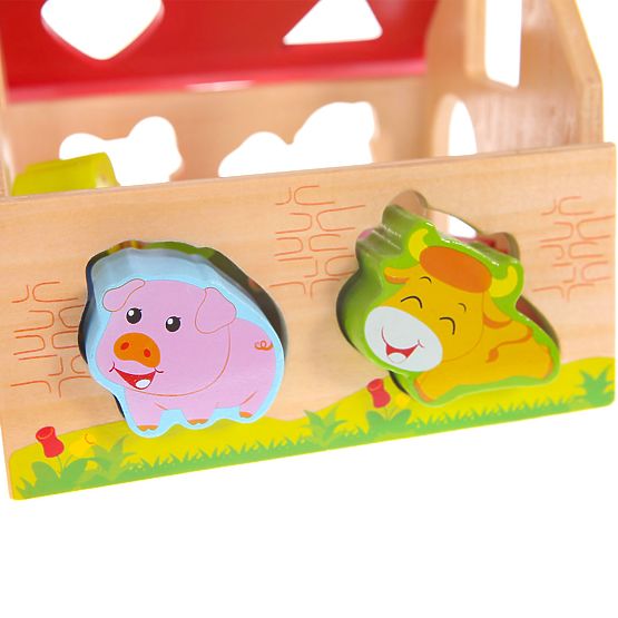 Drevený domček, farma triedič s kockami ECOTOYS