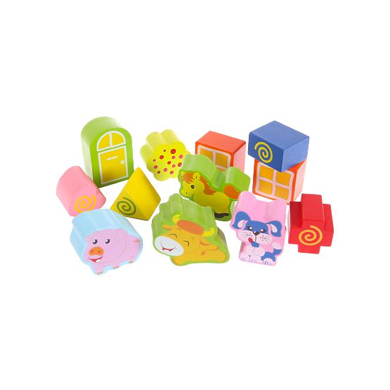 Drevený domček, farma triedič s kockami ECOTOYS