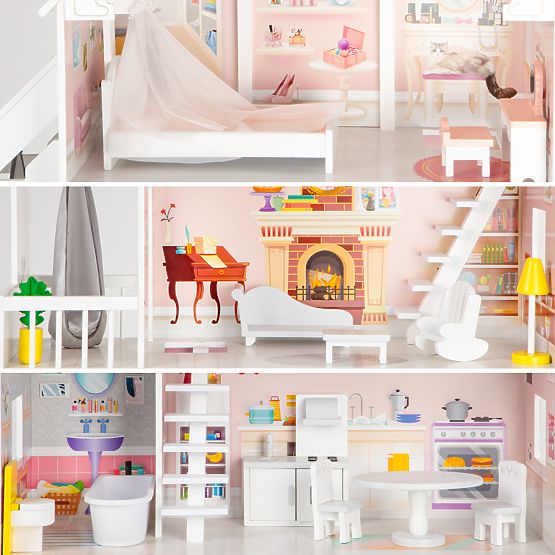 Drevený domček pre bábiky Pastelová rezidencie