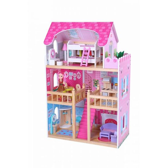 Drevený domček pre bábiky - ružová rezidencia