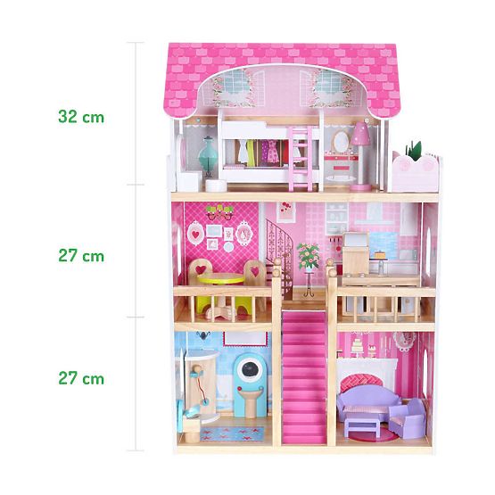 Drevený domček pre bábiky - ružová rezidencia