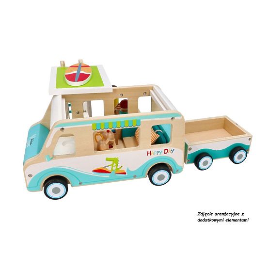 Drevený karavan s prívesom a doplnkami