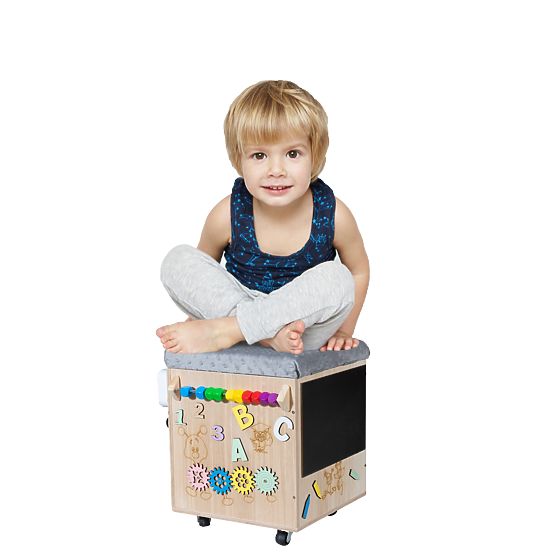 Drevený Montessori Activity taburet - prírodný / sivý