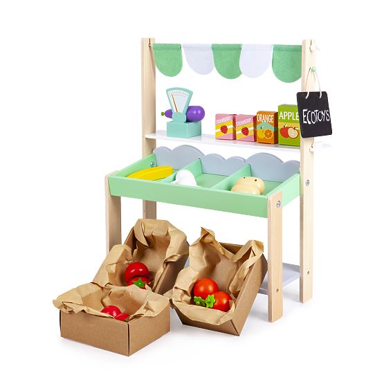 Drevený predajný stánok so zeleninou