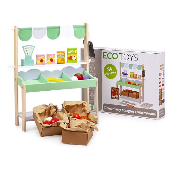 Drevený predajný stánok so zeleninou