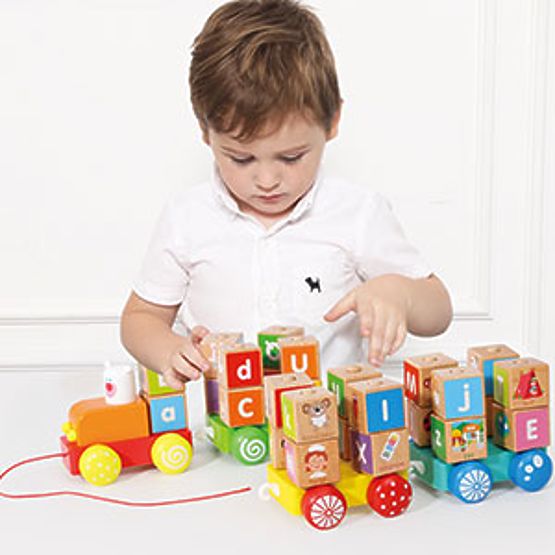 Drevený vlak veľké vzdelávacie kocky abeceda ECOTOYS