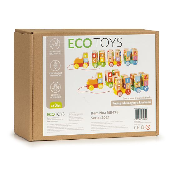 Drevený vlak veľké vzdelávacie kocky abeceda ECOTOYS