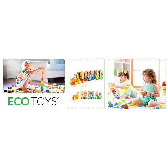 Drevený vlak veľké vzdelávacie kocky abeceda ECOTOYS