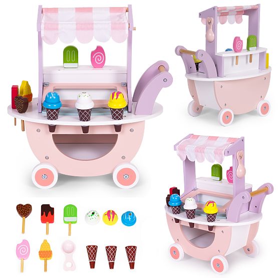 Drevený vozík zmrzlinárstva pre deti obchod 12 prvkov ECOTOYS