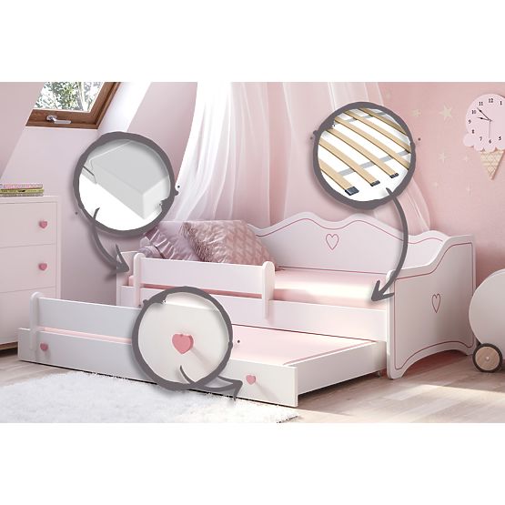 Dvojlôžko EMMA s šuplíkom a zábranou 160x80 ružové