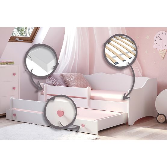 Dvojlôžko EMMA s zásuvkou a zábranou 160x80 ružová rukoväť