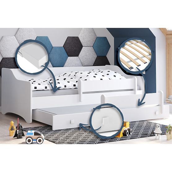 Dvojlôžko ERYK s zásuvkou a zábranou 160x80 biela rukoväť