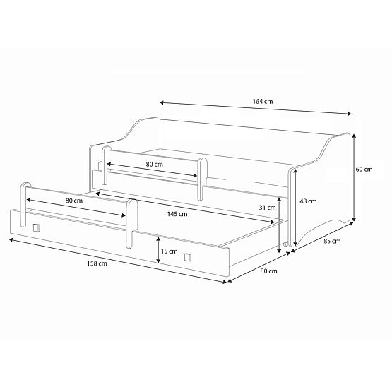 Dvojlôžko ERYK s zásuvkou a zábranou 160x80 biela rukoväť