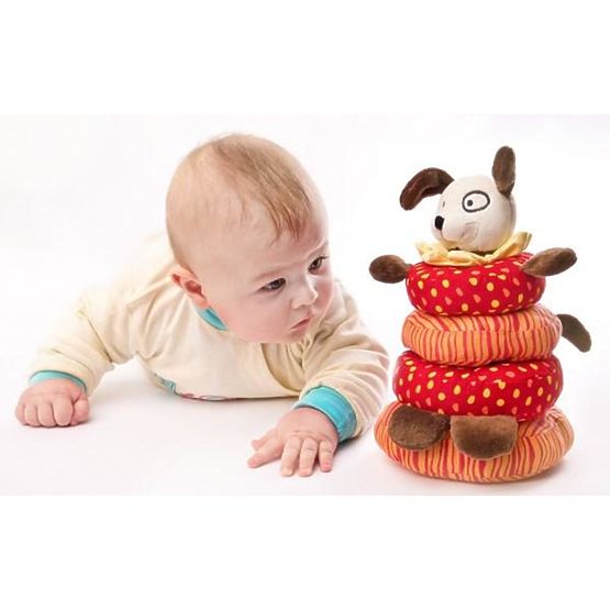 Edukačná plyšová hračka Sensillo psík pyramída Červená