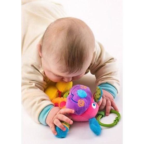 Edukačná plyšová hračka Sensillo psík s vibrácií a hrkálkou Fialová