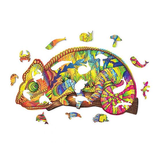 Farebné drevené puzzle - chameleón