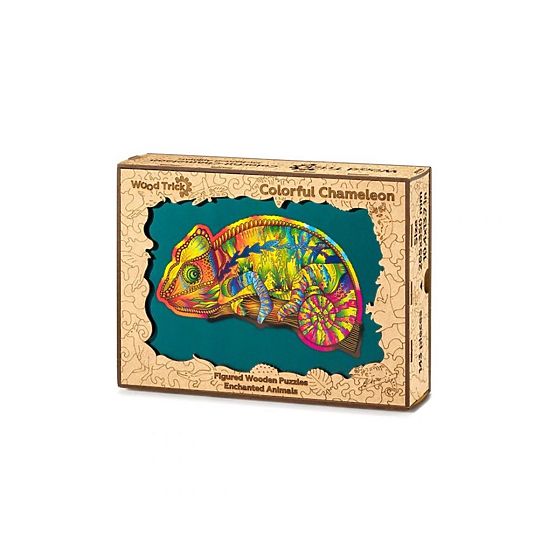 Farebné drevené puzzle - chameleón
