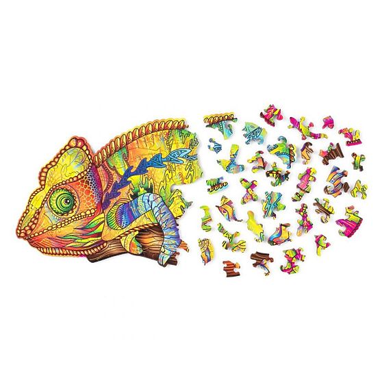 Farebné drevené puzzle - chameleón