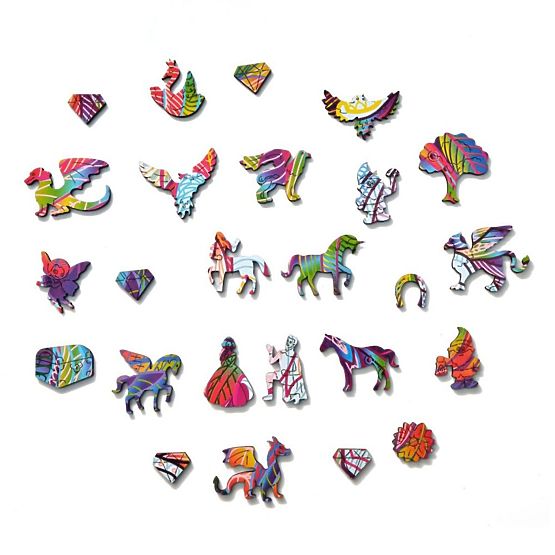 Farebné drevené puzzle - jednorožec