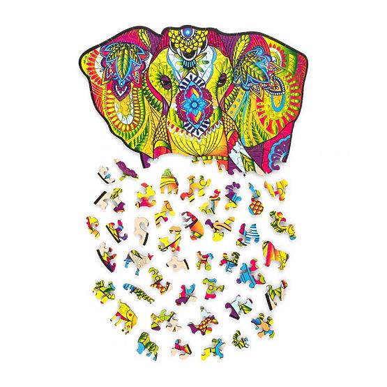 Farebné drevené puzzle - slon