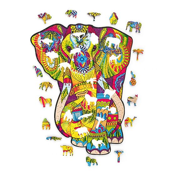Farebné drevené puzzle - slon