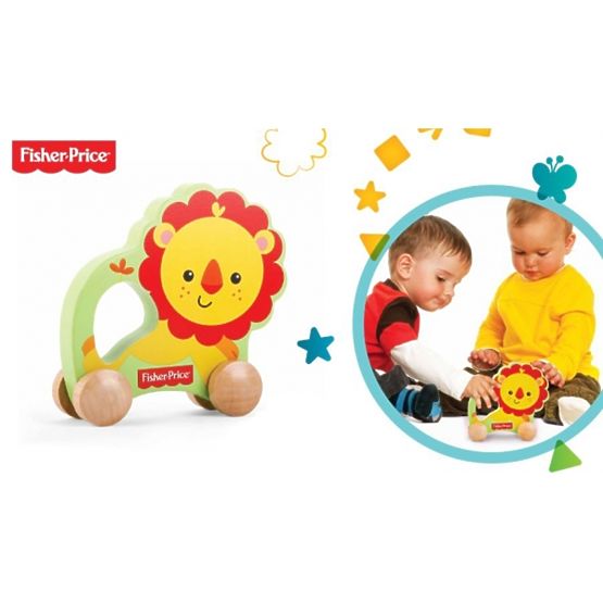 Fisher Price - drevený lev na kolieskach 