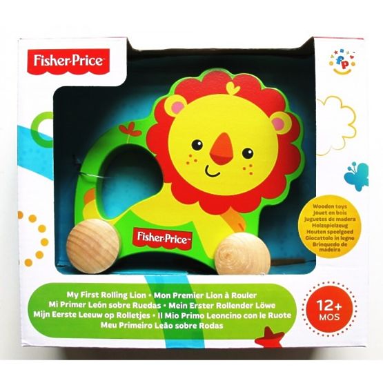 Fisher Price - drevený lev na kolieskach 
