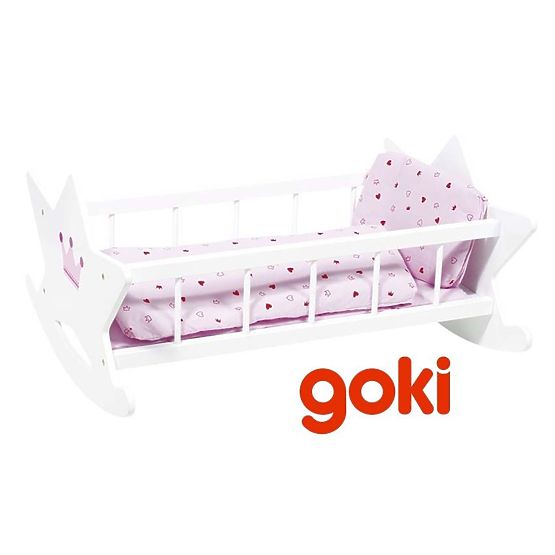 Goki drevená kolíska pre bábiky s perinkami