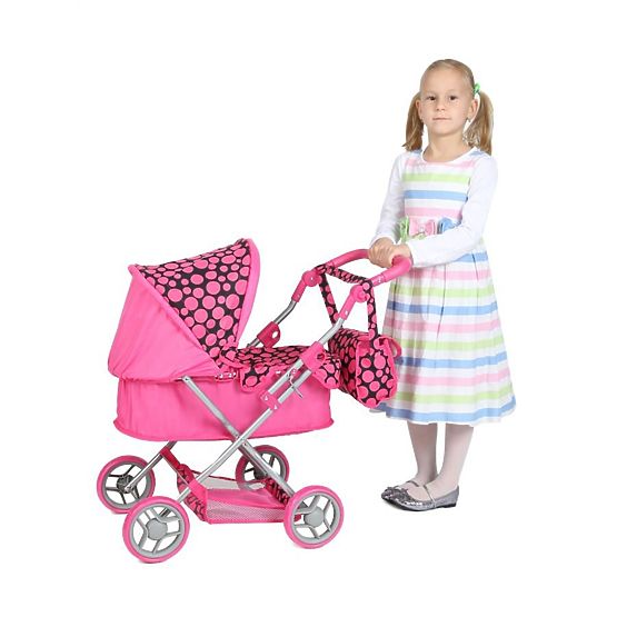 Hlboký kočík pre bábiky PlayTo Viola ružovo-čierny Fialová