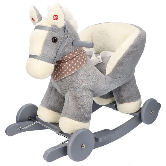 Hojdací koník sivý s kreslom a kolesami