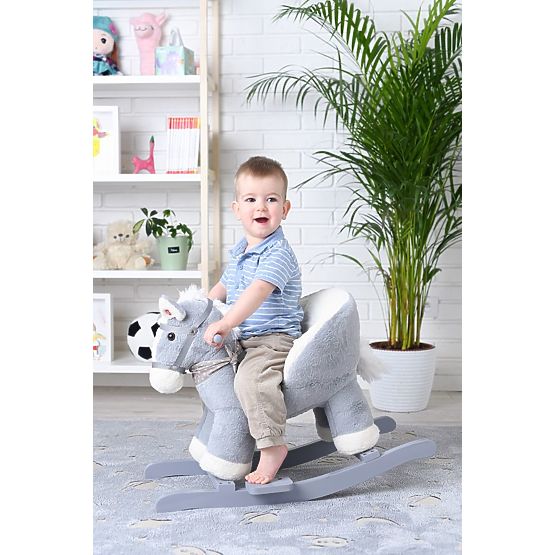 Hojdací koník sivý s kreslom a kolesami