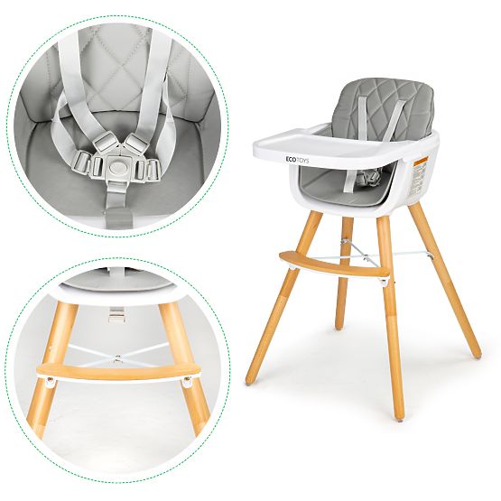 Jedálenská stolička Olivie 2v1 - šedá