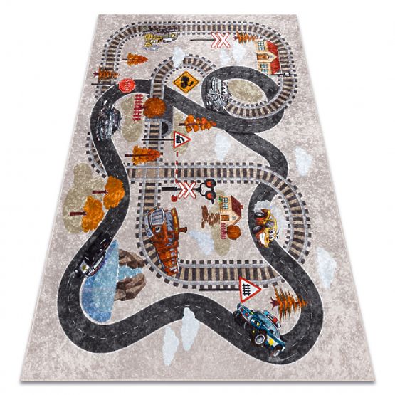 JUNIOR 51986.803 umývací koberec Koľaje, lokomotíva pre deti protišmykový - sivá