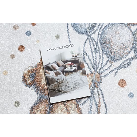 Koberec BONO 9614 kruh Medveď, balóniky smotanová / svetlo šedá