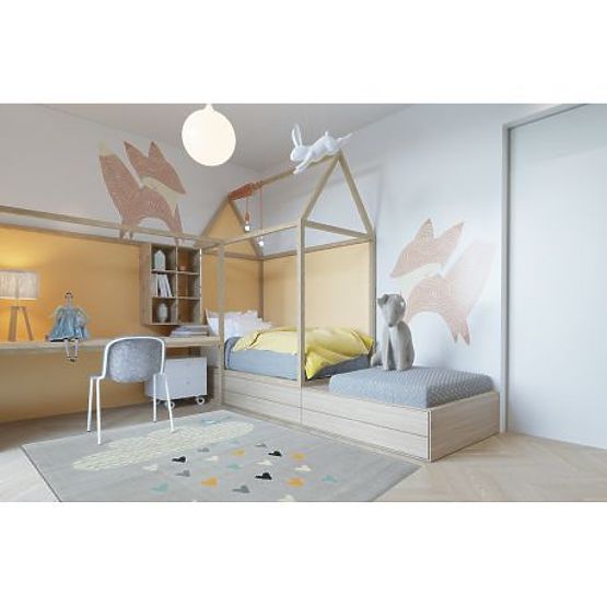 Koberec PASTEL 18409/652 - Mrak srdce VTÁK Sivá KRÉM tyrkysová