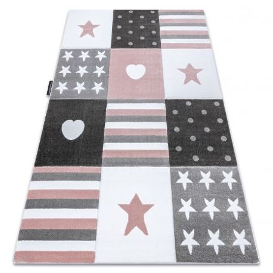 Koberec PETIT MALÝ, SRDCE, HVIEZDY, ružový