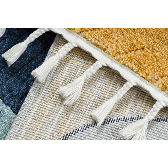 Koberec YOYO GD52 šedo / žltá - hviezdy, mraky, patchwork pre deti, štrukturálny, senzoricky Strapce