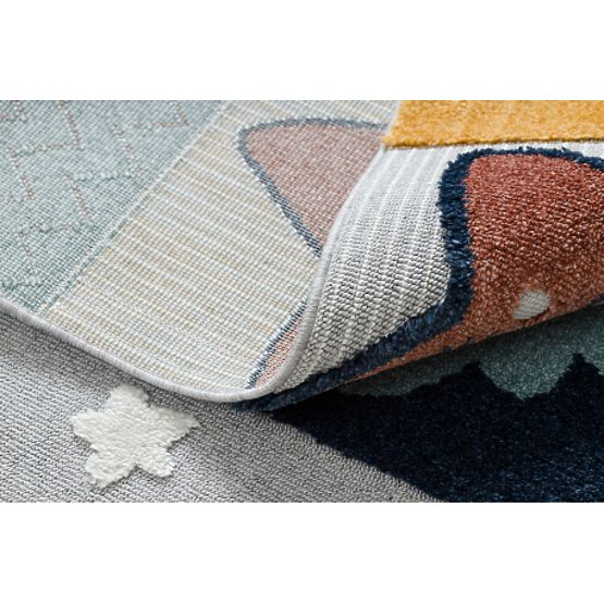 Koberec YOYO GD52 šedo / žltá - hviezdy, mraky, patchwork pre deti, štrukturálny, senzoricky Strapce