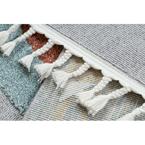 Koberec YOYO GD55 šedo / modrý - hviezdy, raketa pre deti, štrukturálny, senzorické strapce