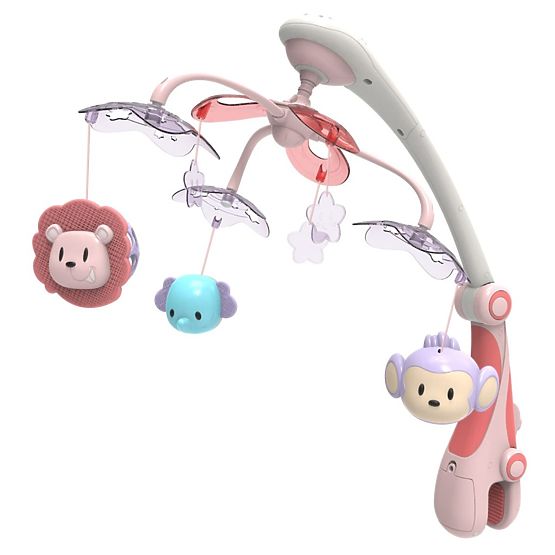 Kolotoč nad postieľku so svetelným projektorom Baby Mix safari rúžový Ružová