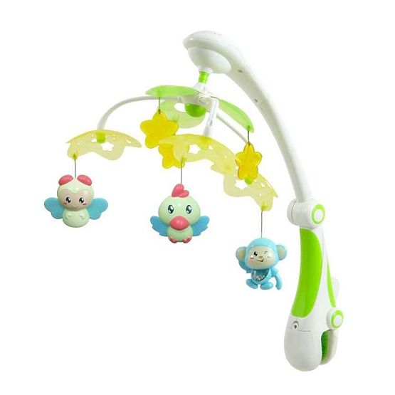 Kolotoč nad postieľku so svetelným projektorom Baby Mix zvieratka zelený