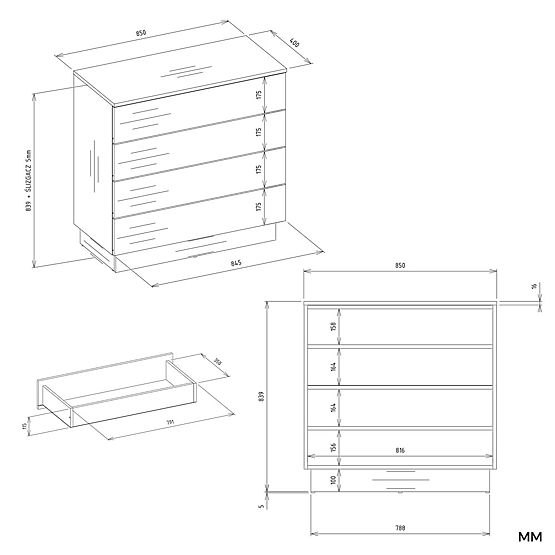 Komoda AMBER 4S Skrinka 4 Zásuvky Do Spálne Obývacej Izby KAŠMÍR Béžová