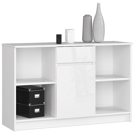 KOMODA B-17 120 cm 1 ZÁSUVKA 1 DVIERKA PK BIELA / BIELY LESK